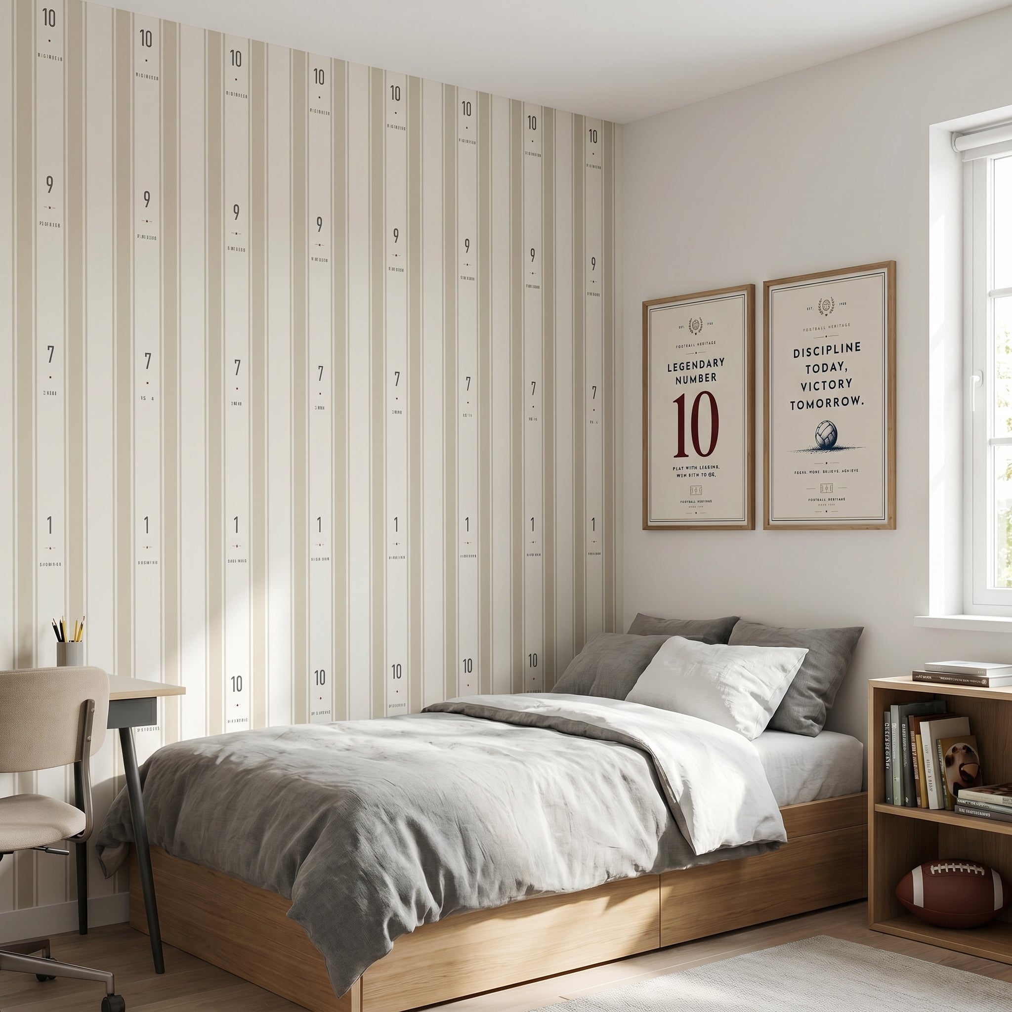 Papel pintado - Rayas beige futbol