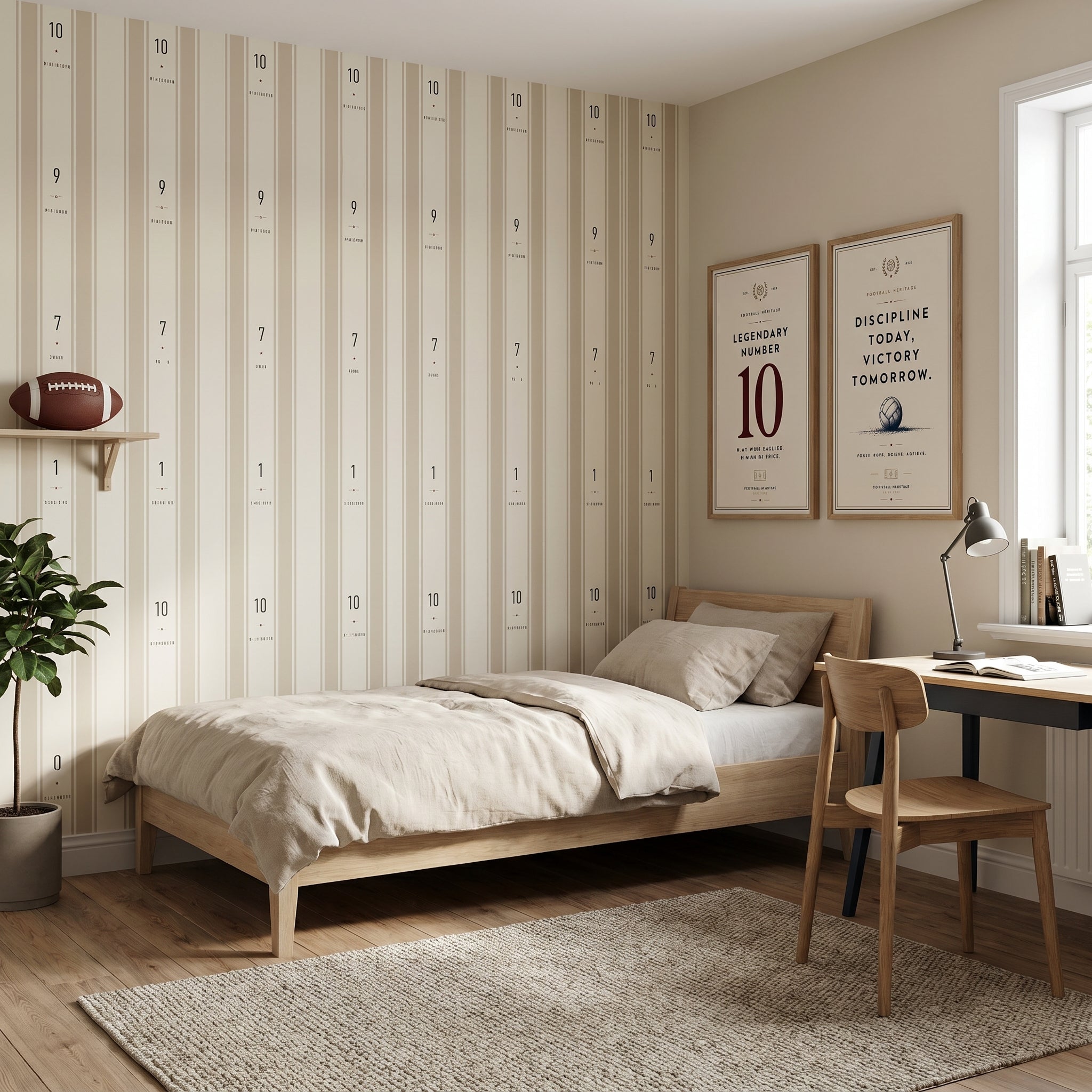 Papel pintado - Rayas beige futbol