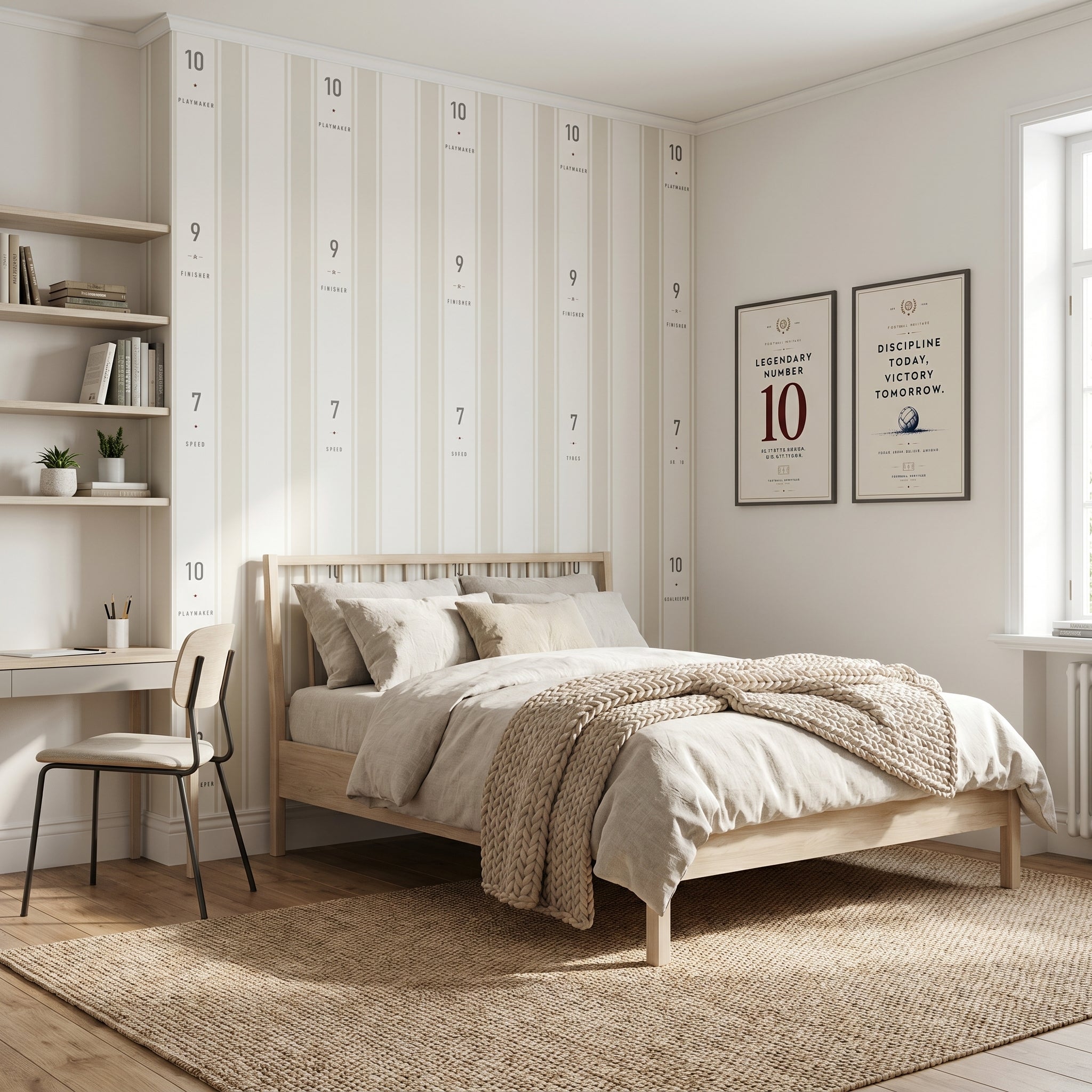 Papel pintado - Rayas beige futbol