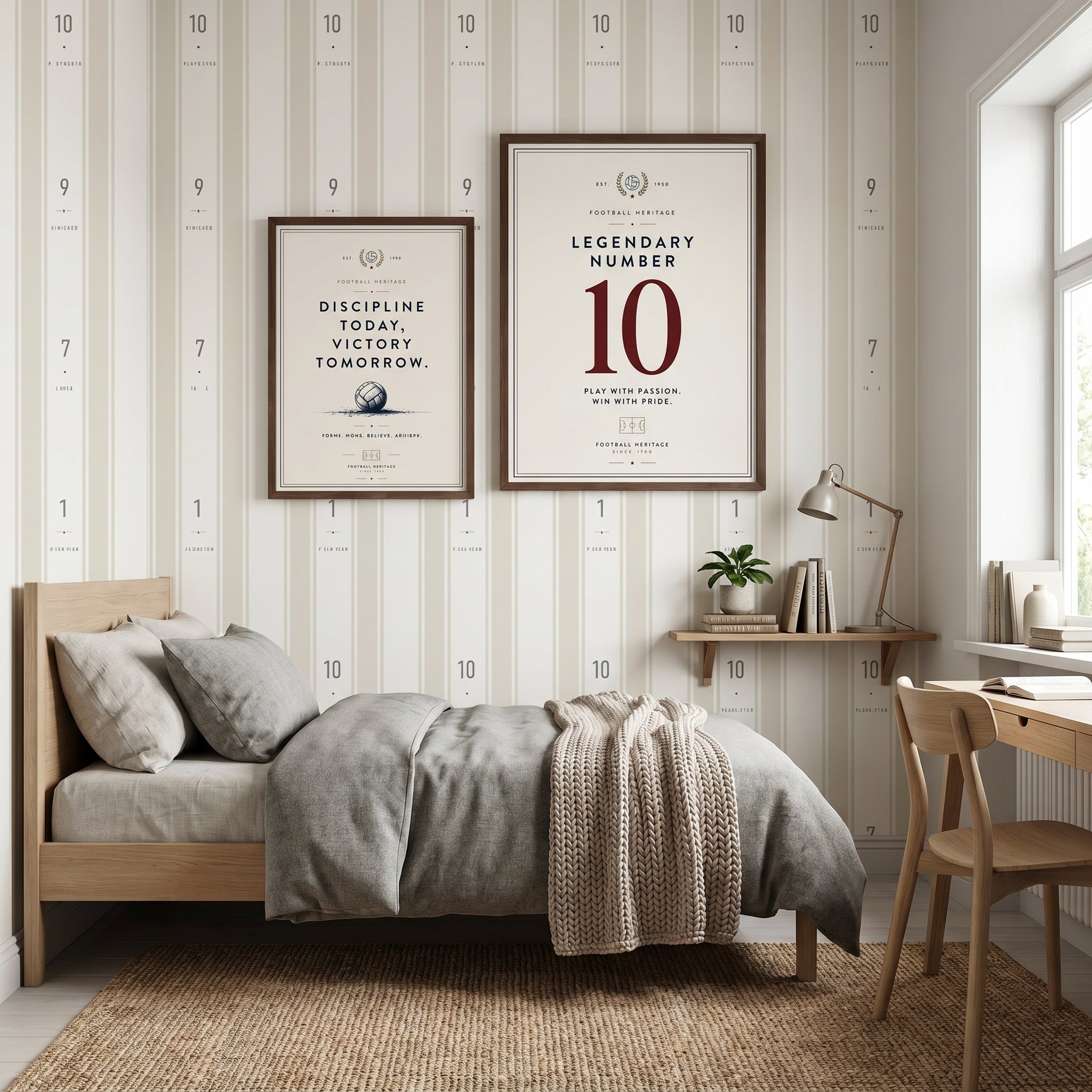 Papel pintado - Rayas beige futbol