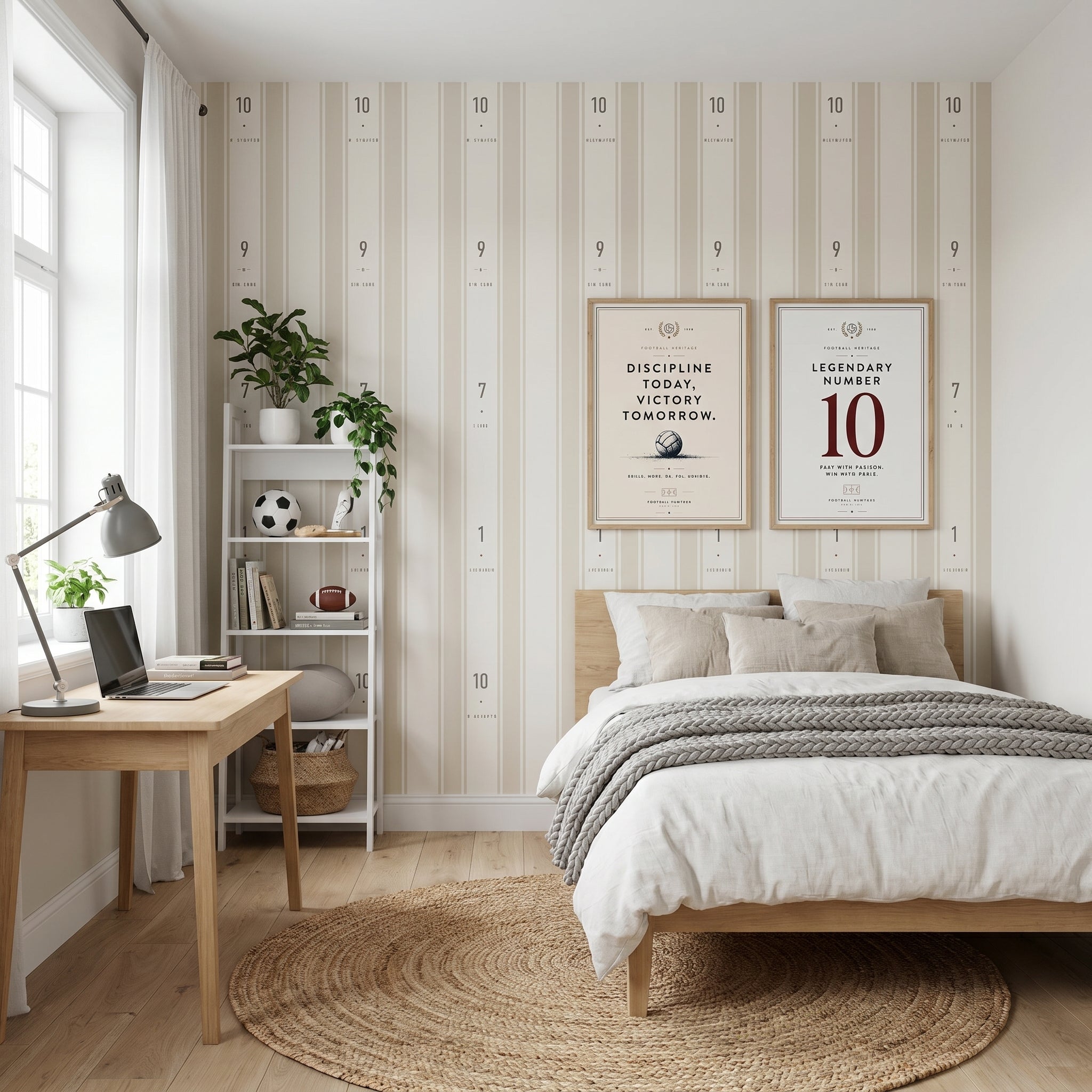 Papel pintado - Rayas beige futbol
