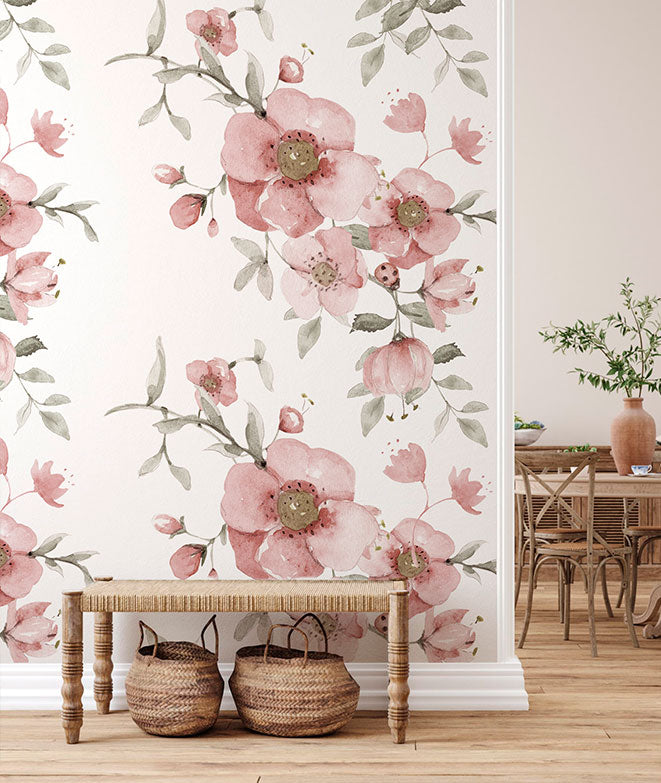 Papel pintado - Flores grandes color rosa