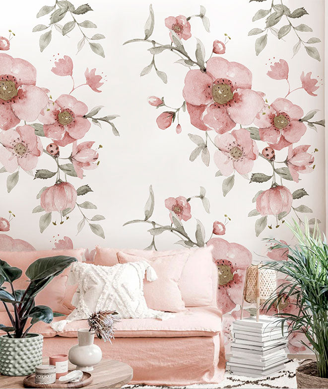 Papel pintado - Flores grandes color rosa