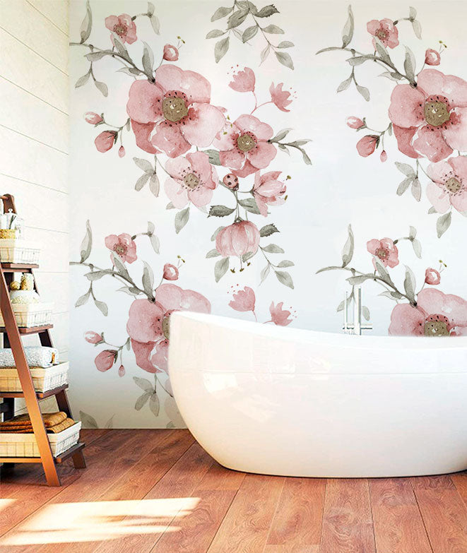 Papel pintado - Flores grandes color rosa