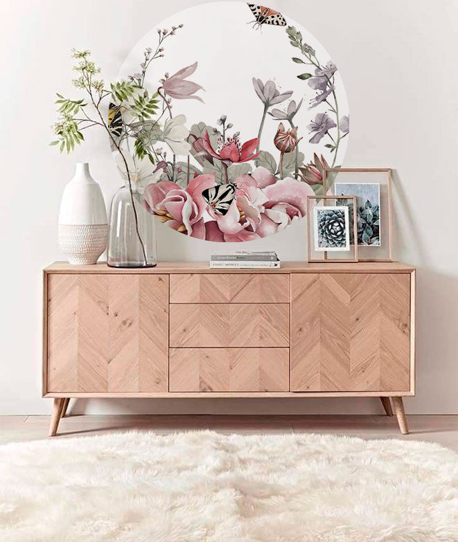 Vinilo Adhesivo Circular Flores silvestres – Vinilo Decorativo de Pared Personalizable