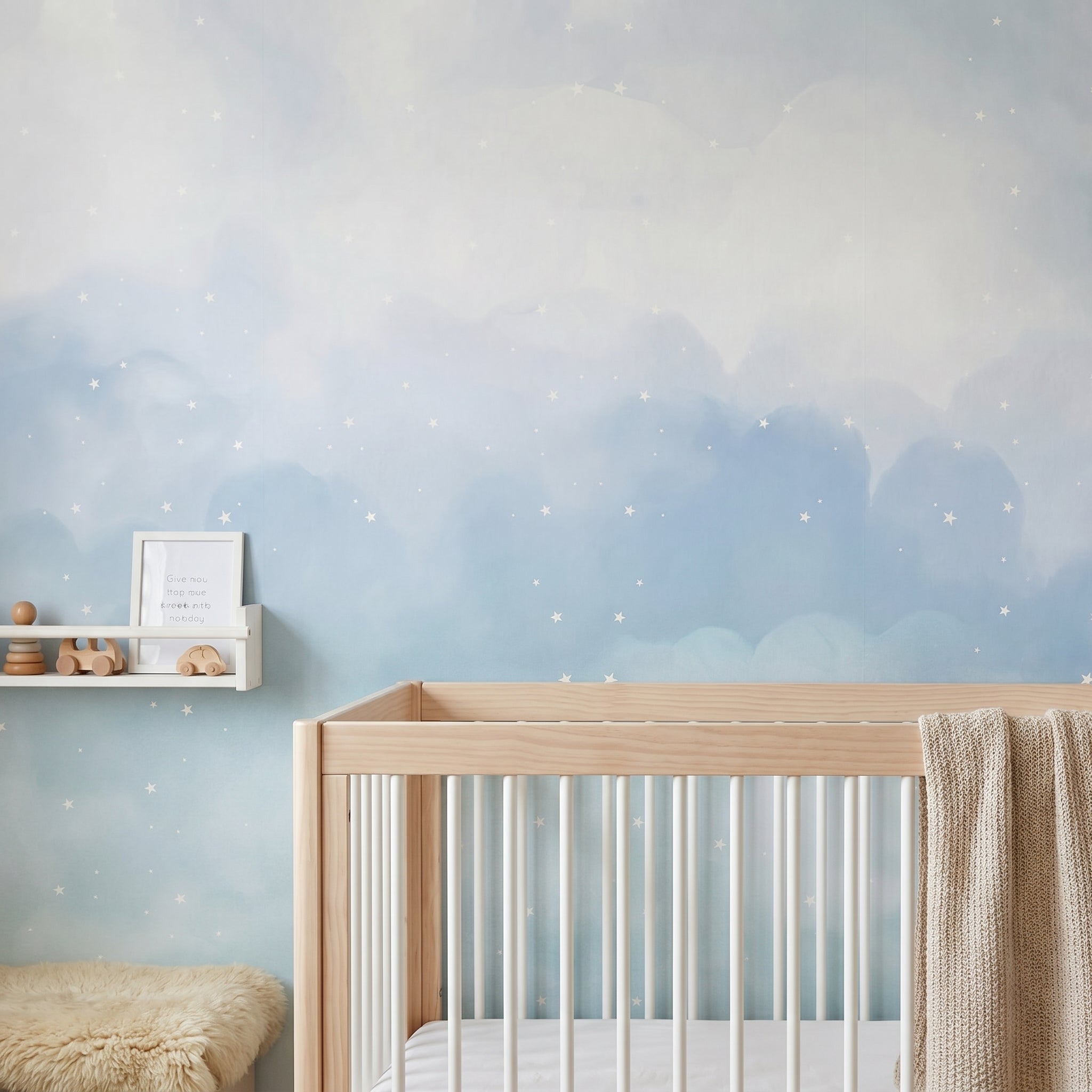 Mural de papel pintado - Nubes y estrellas azul
