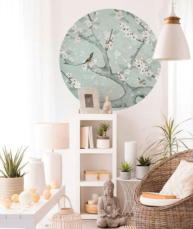 Vinilo Adhesivo Circular Almendro en flor II – Vinilo Decorativo de Pared Personalizable