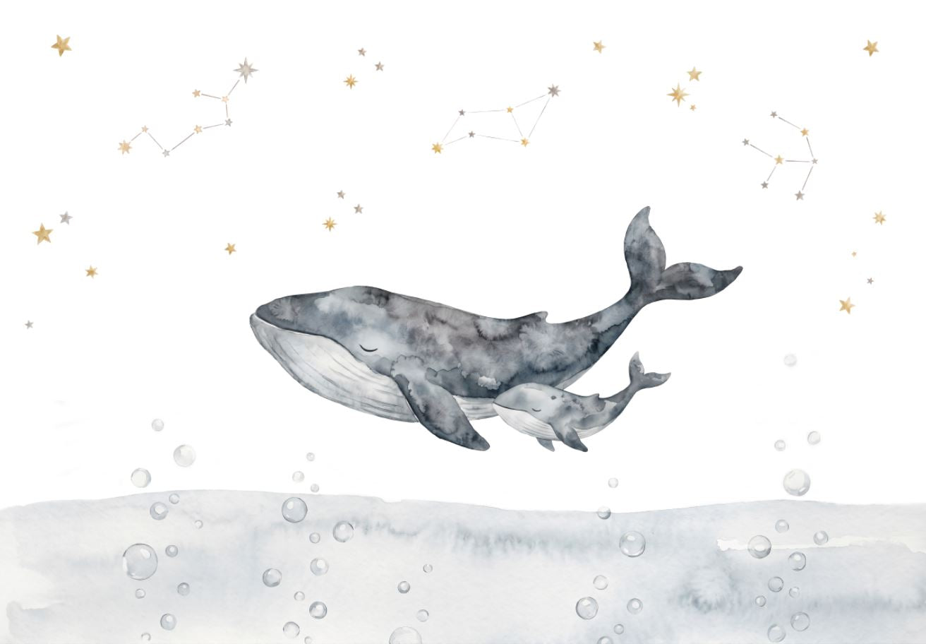 Mural de papel pintado - Ballenas entre estrellas