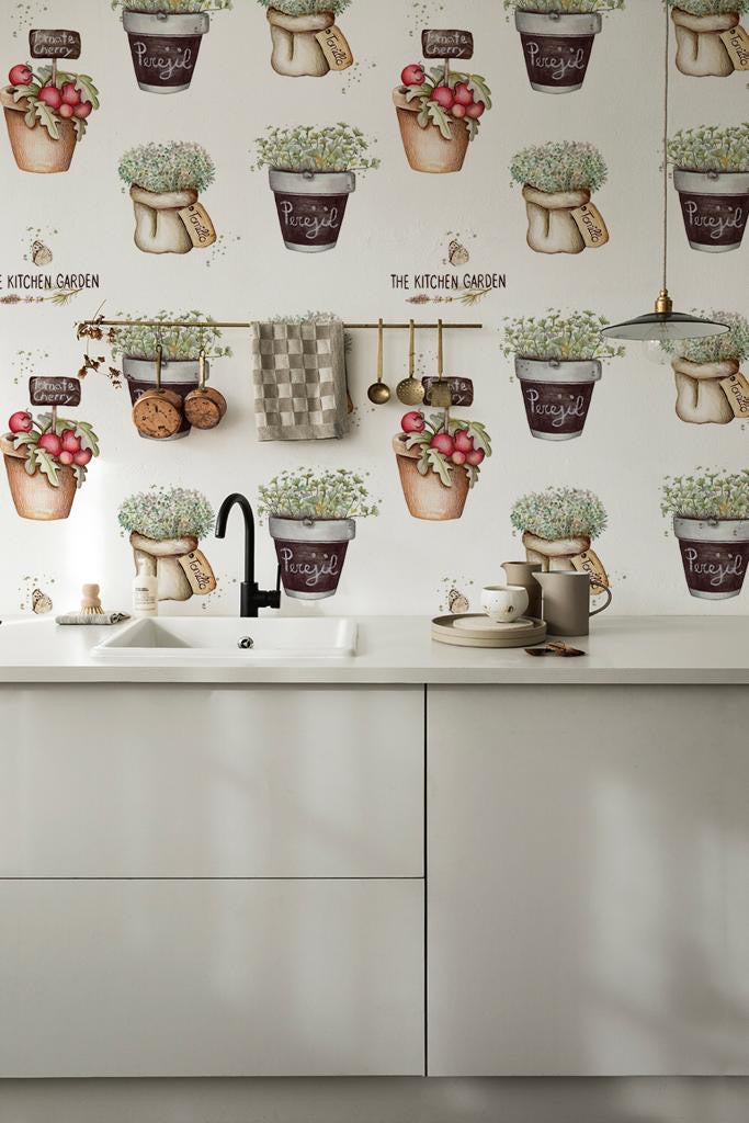 Papel pintado - Hierbas Aromáticas en Macetas