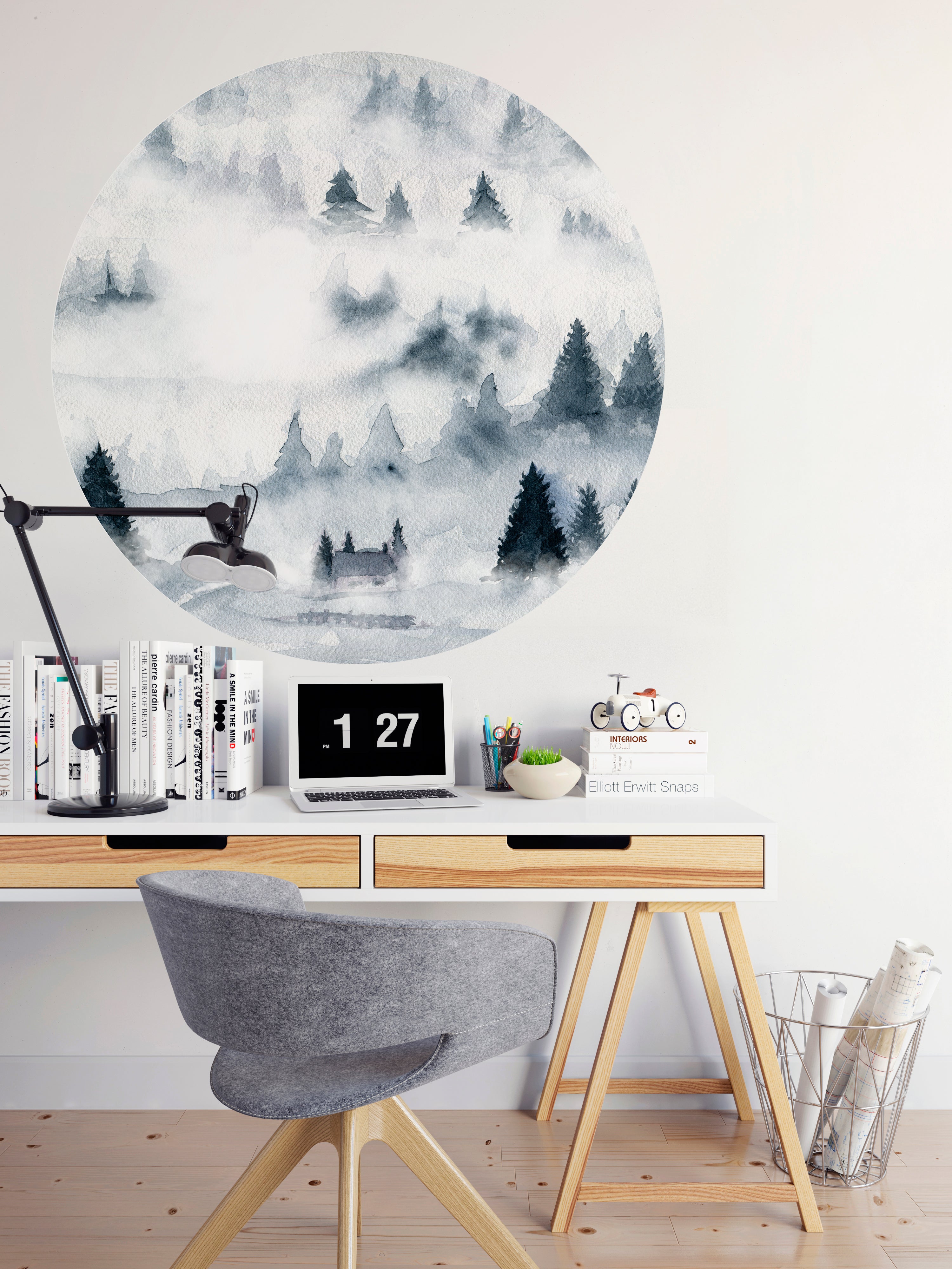 Vinilo Adhesivo Circular Bosque Niebla – Vinilo Decorativo de Pared Personalizable