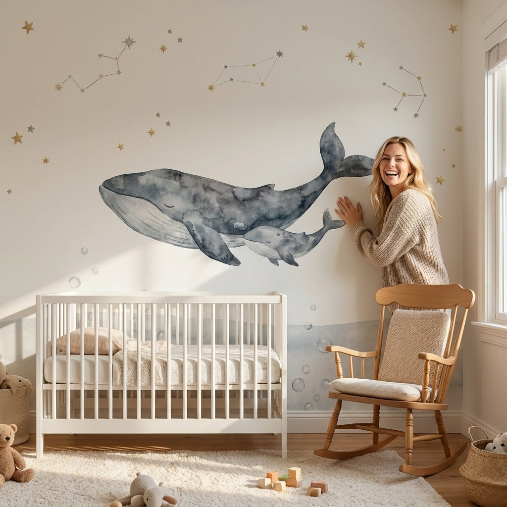 Mural de papel pintado - Ballenas entre estrellas