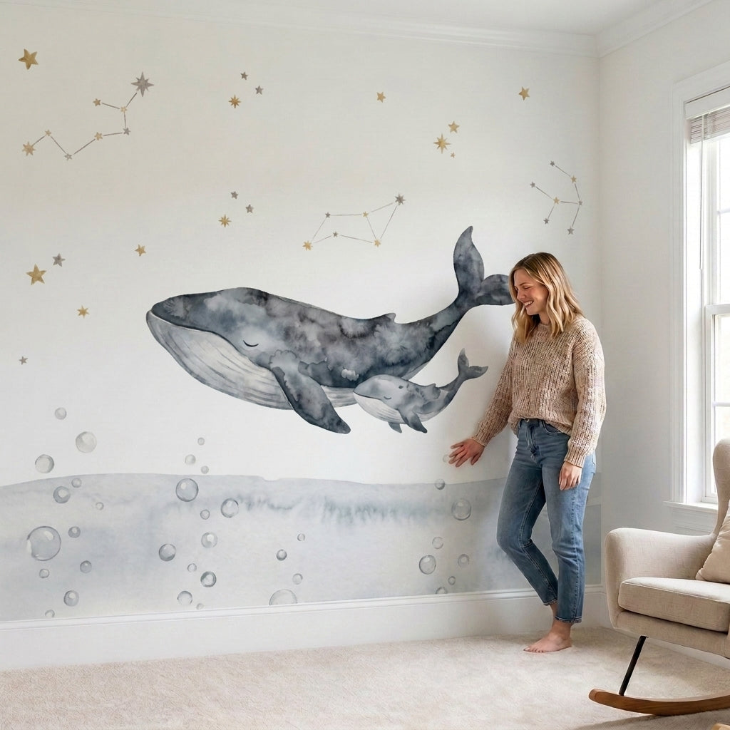 Mural de papel pintado - Ballenas entre estrellas