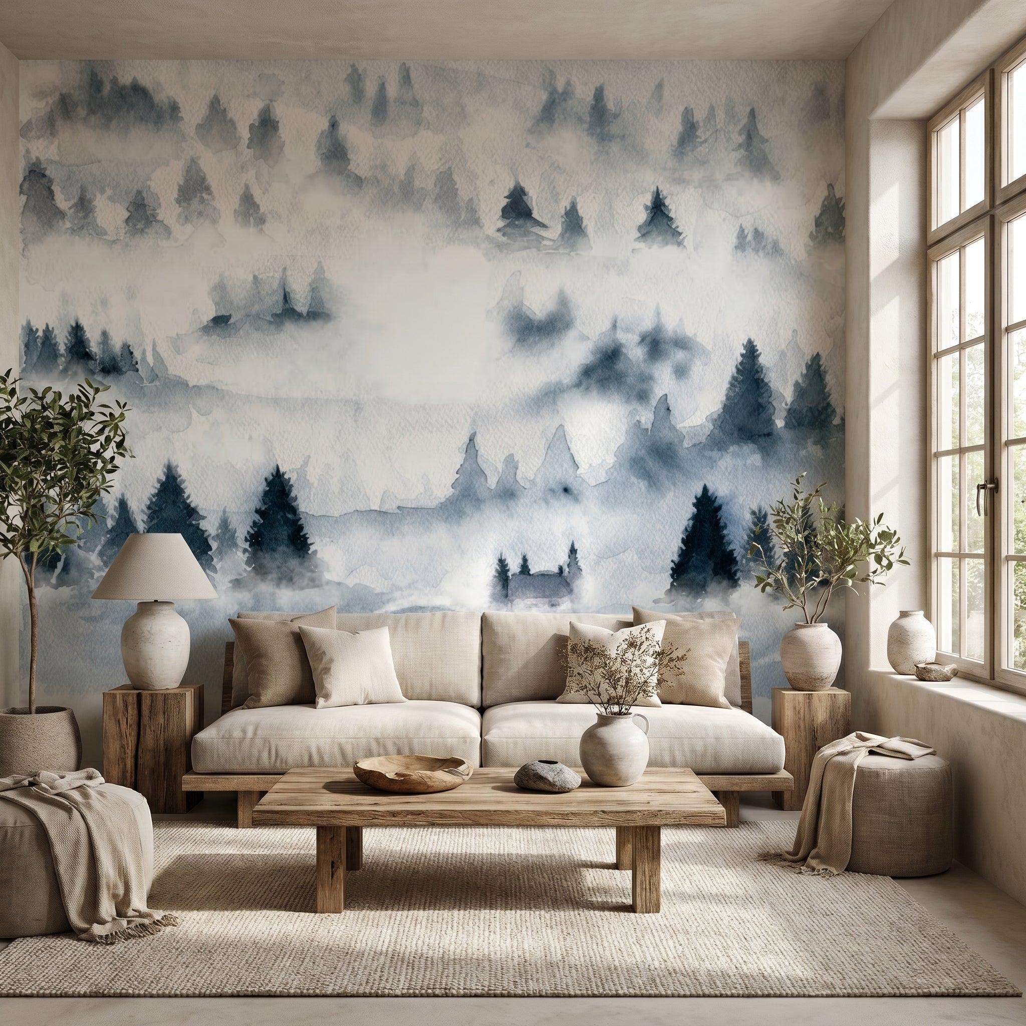 Mural de papel pintado - Niebla en el bosque