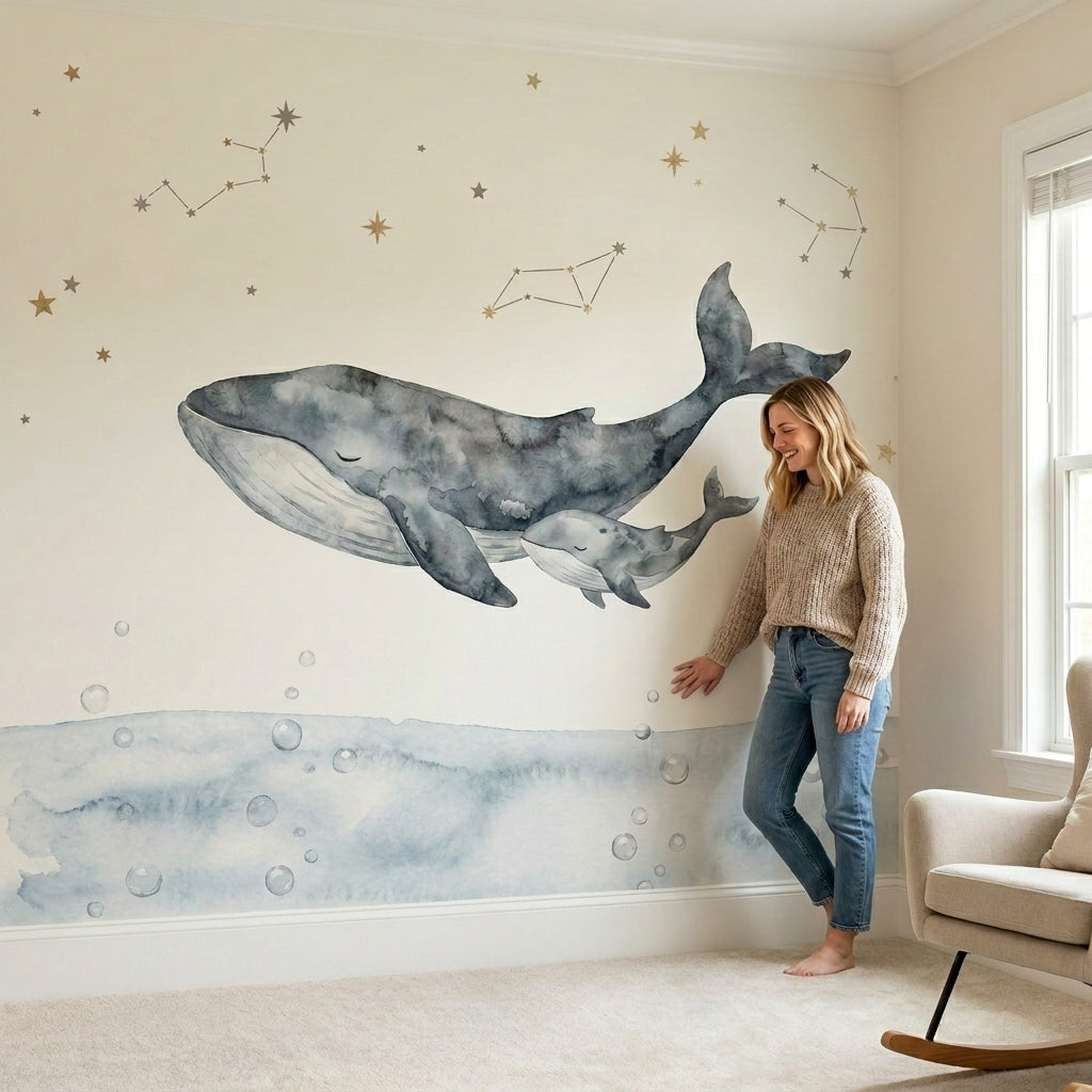 Mural de papel pintado - Ballenas entre estrellas