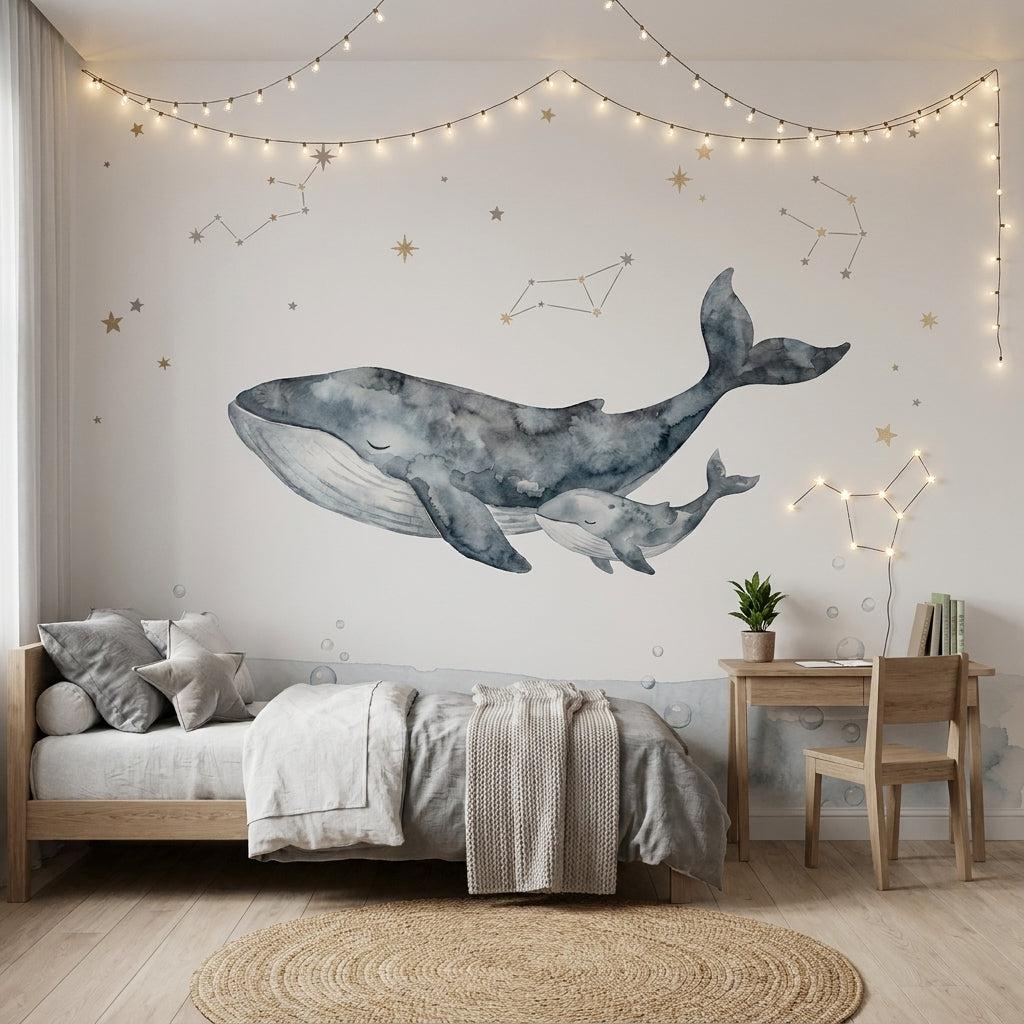 Mural de papel pintado - Ballenas entre estrellas