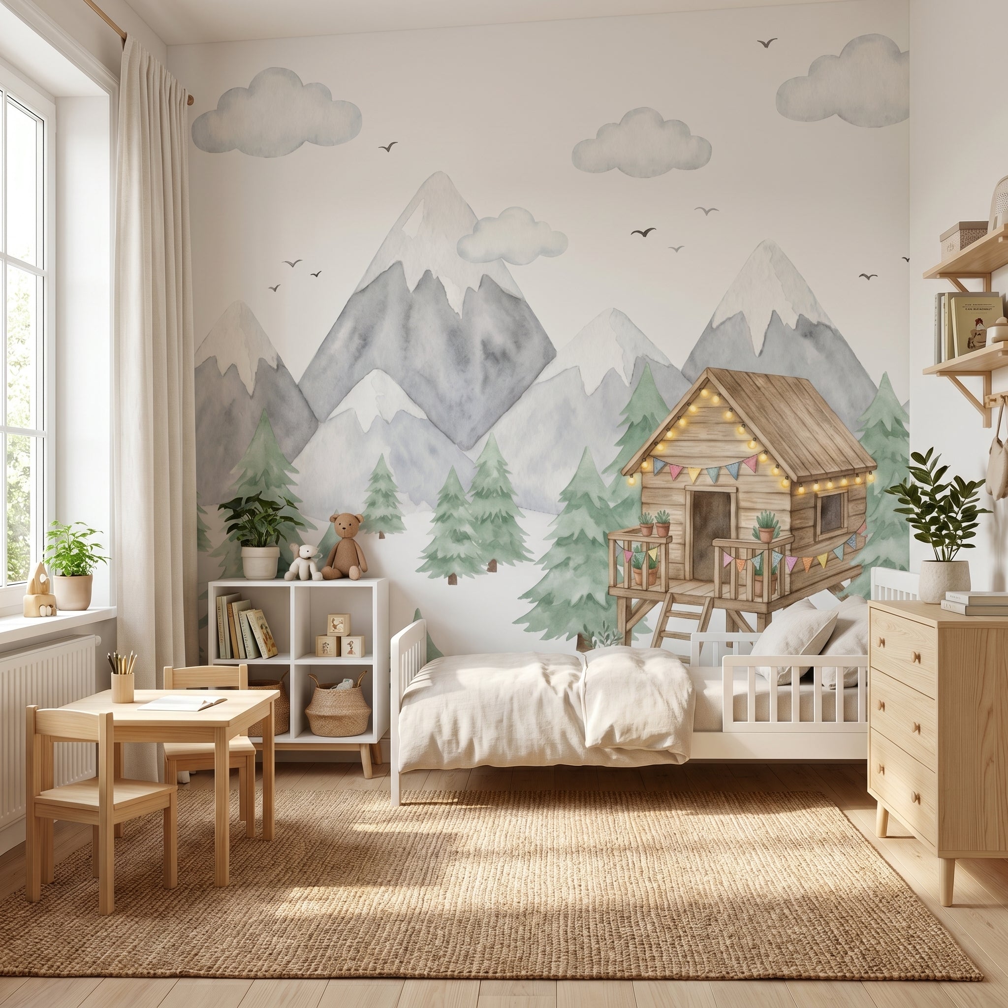Mural de papel pintado - Casita entre montañas