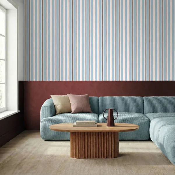 Papel pintado en rollo a rayas azul burdeos