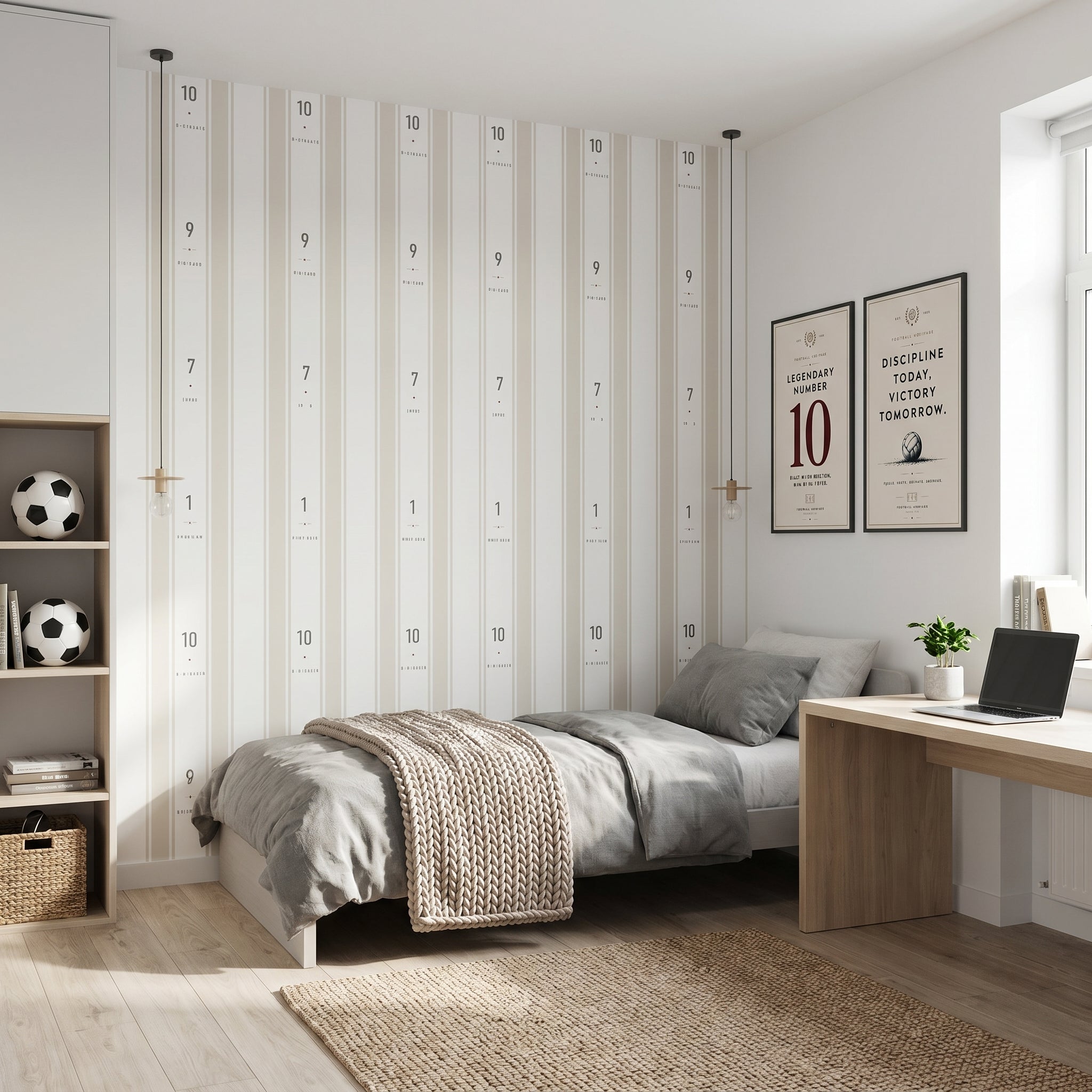 Papel pintado - Rayas beige futbol