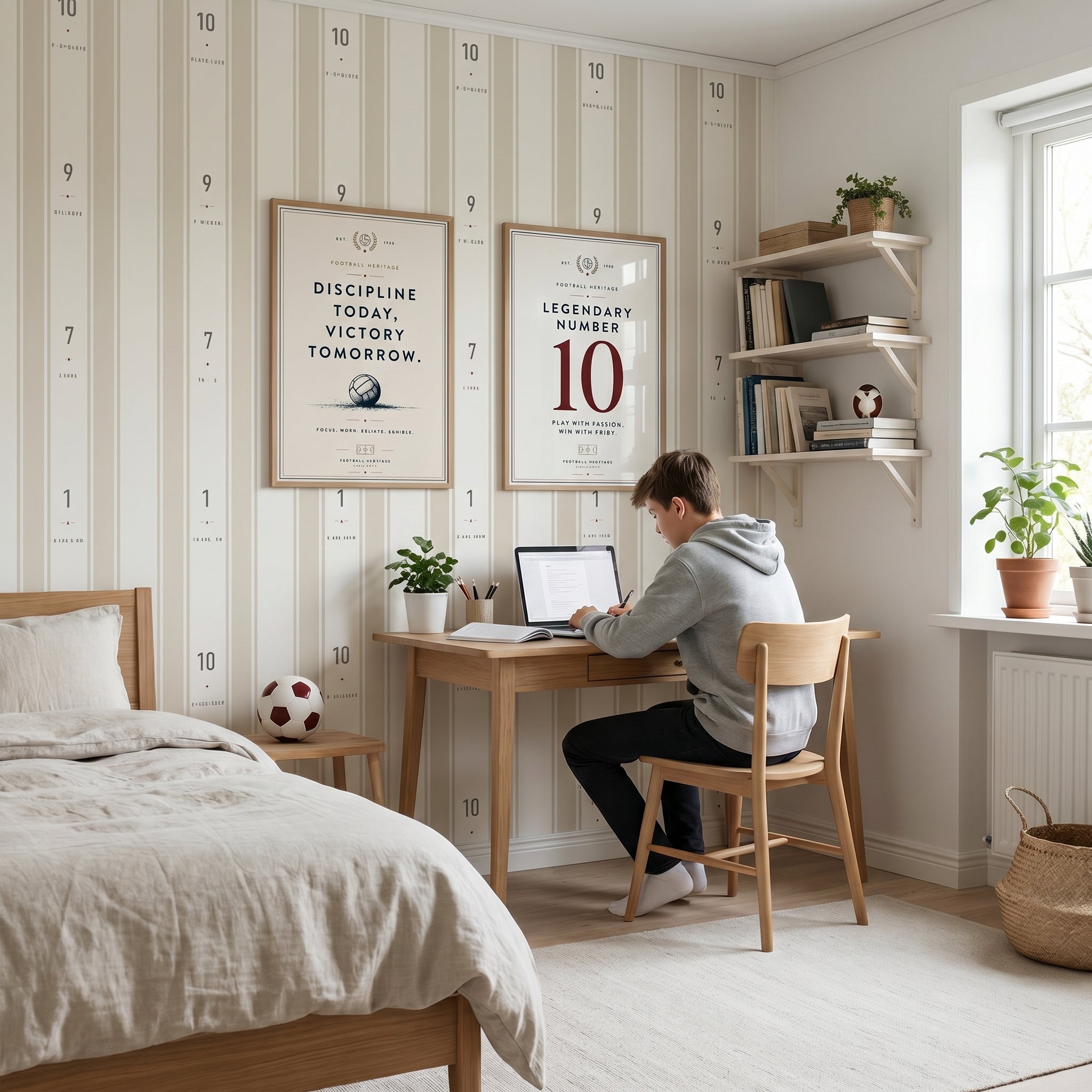 Papel pintado - Rayas beige futbol