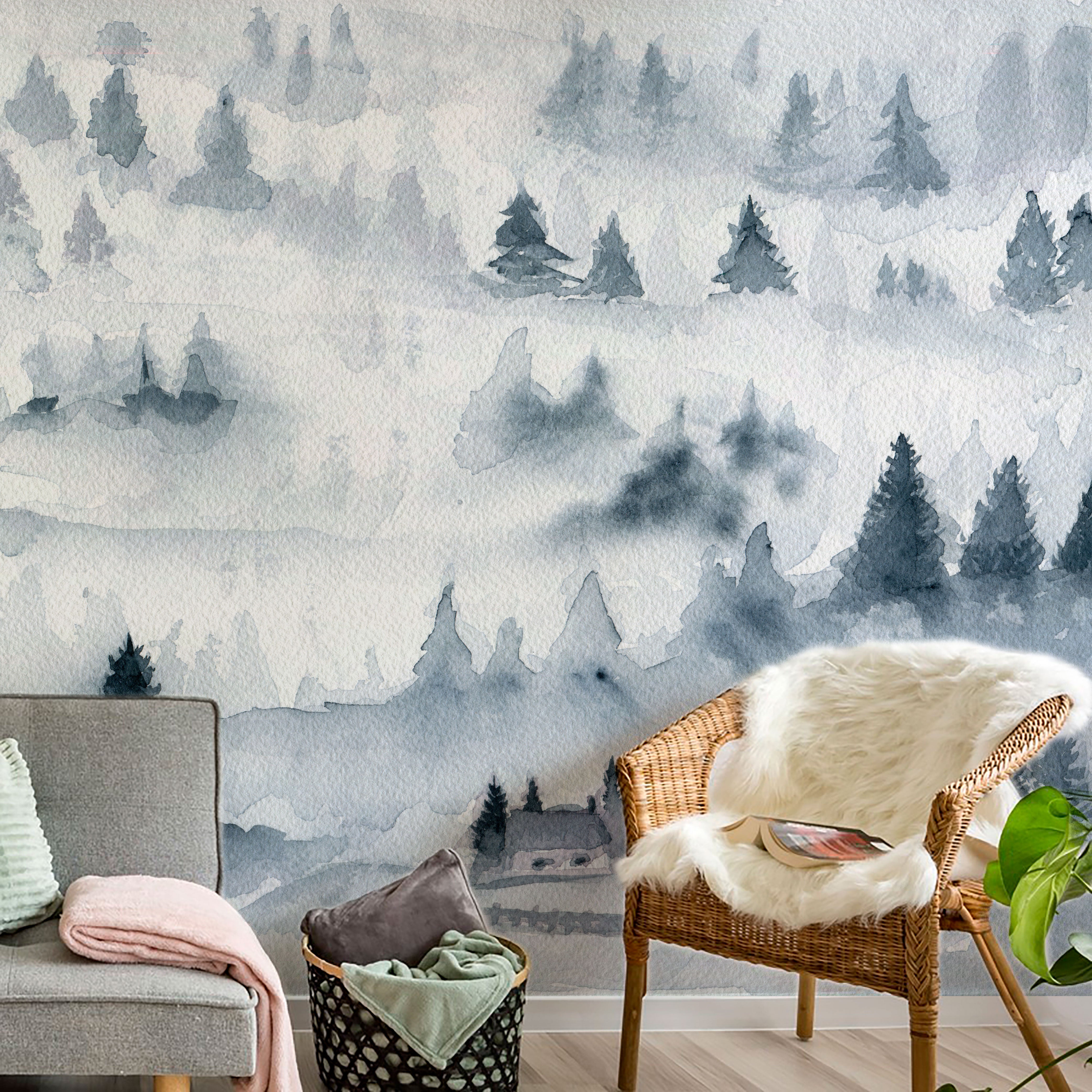 Mural de papel pintado - Niebla en el bosque