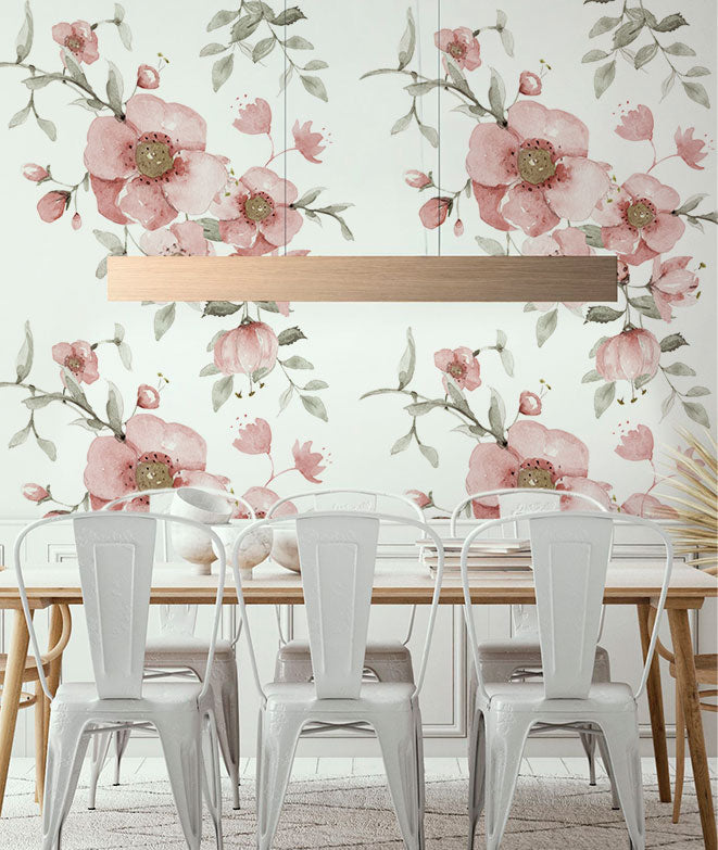 Papel pintado - Flores grandes color rosa
