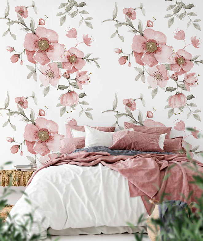 Papel pintado - Flores grandes color rosa