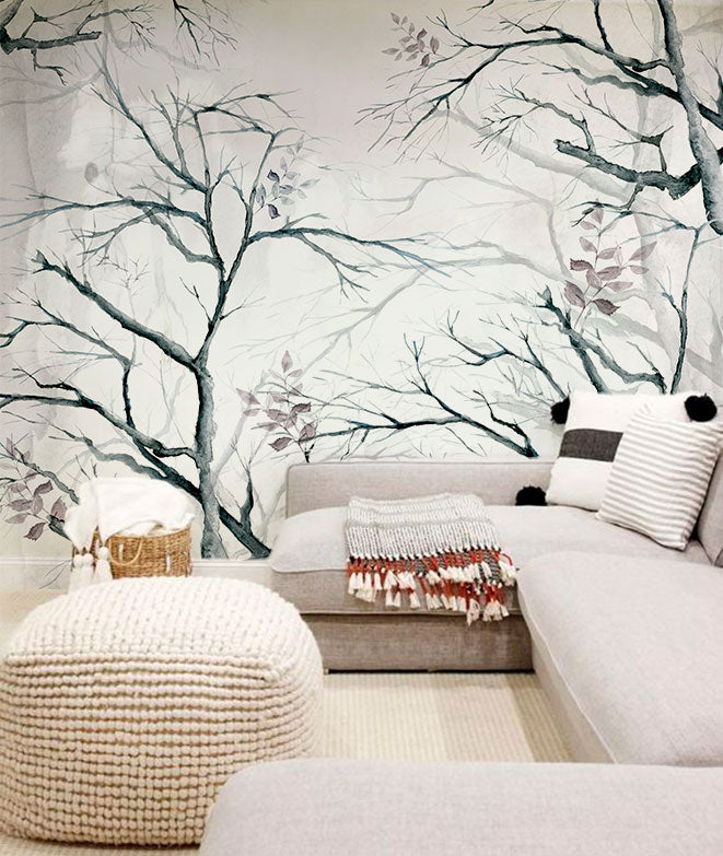 Mural de papel pintado - Árboles gris