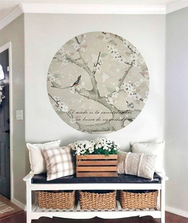 Vinilo Adhesivo Circular Almendro en flor I – Vinilo Decorativo de Pared Personalizable
