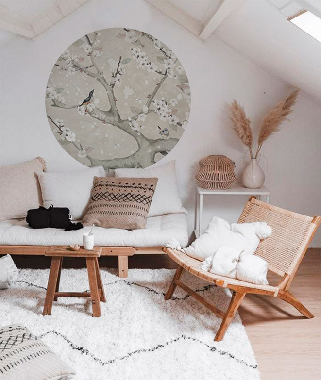 Vinilo Adhesivo Circular Almendro en flor I – Vinilo Decorativo de Pared Personalizable