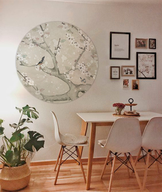 Vinilo Adhesivo Circular Almendro en flor I – Vinilo Decorativo de Pared Personalizable