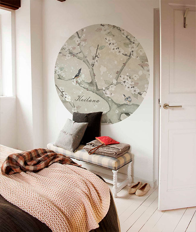 Vinilo Adhesivo Circular Almendro en flor I – Vinilo Decorativo de Pared Personalizable