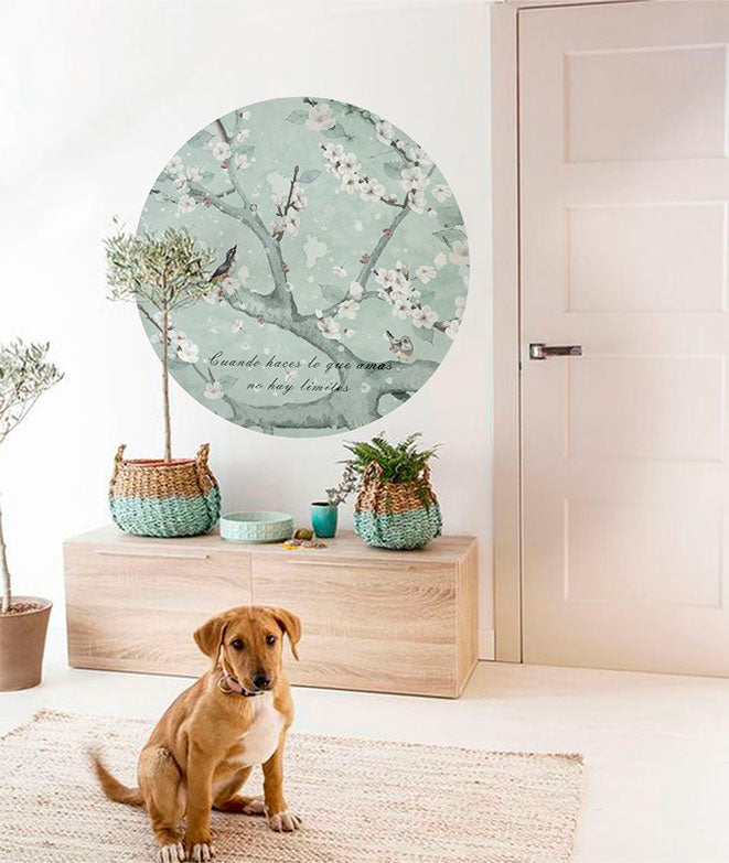 Vinilo Adhesivo Circular Almendro en flor II – Vinilo Decorativo de Pared Personalizable