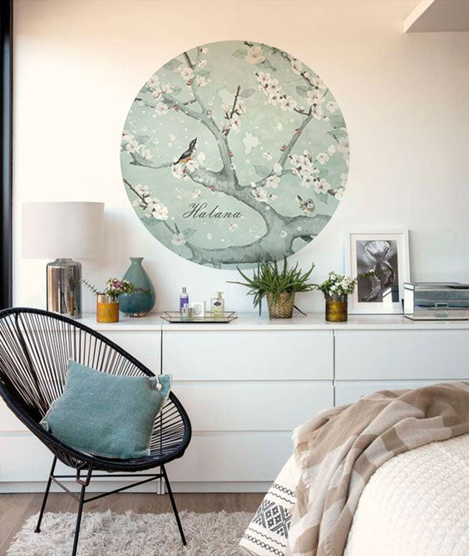 Vinilo Adhesivo Circular Almendro en flor II – Vinilo Decorativo de Pared Personalizable