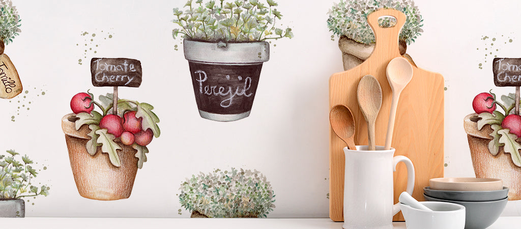 Papel pintado - Hierbas Aromáticas en Macetas