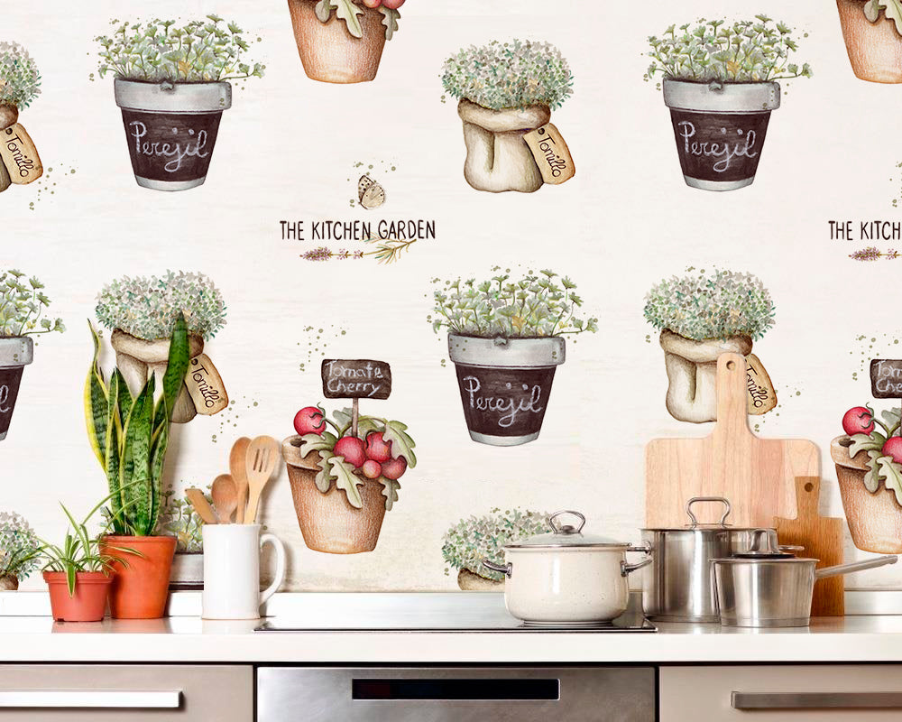Papel pintado - Hierbas Aromáticas en Macetas