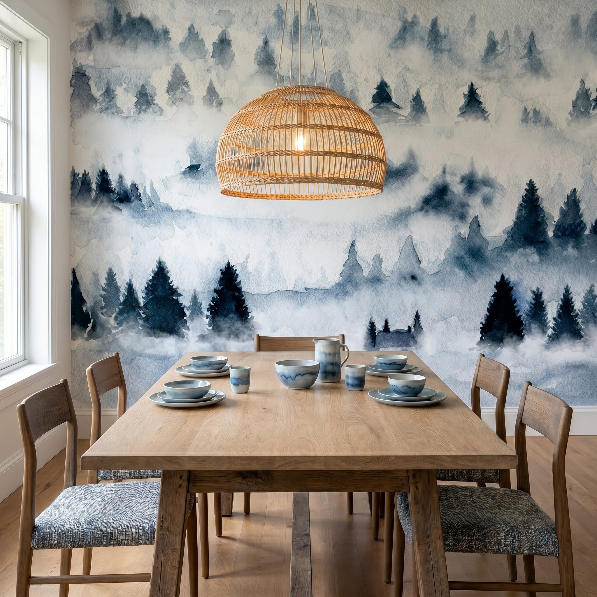 Mural de papel pintado - Niebla en el bosque