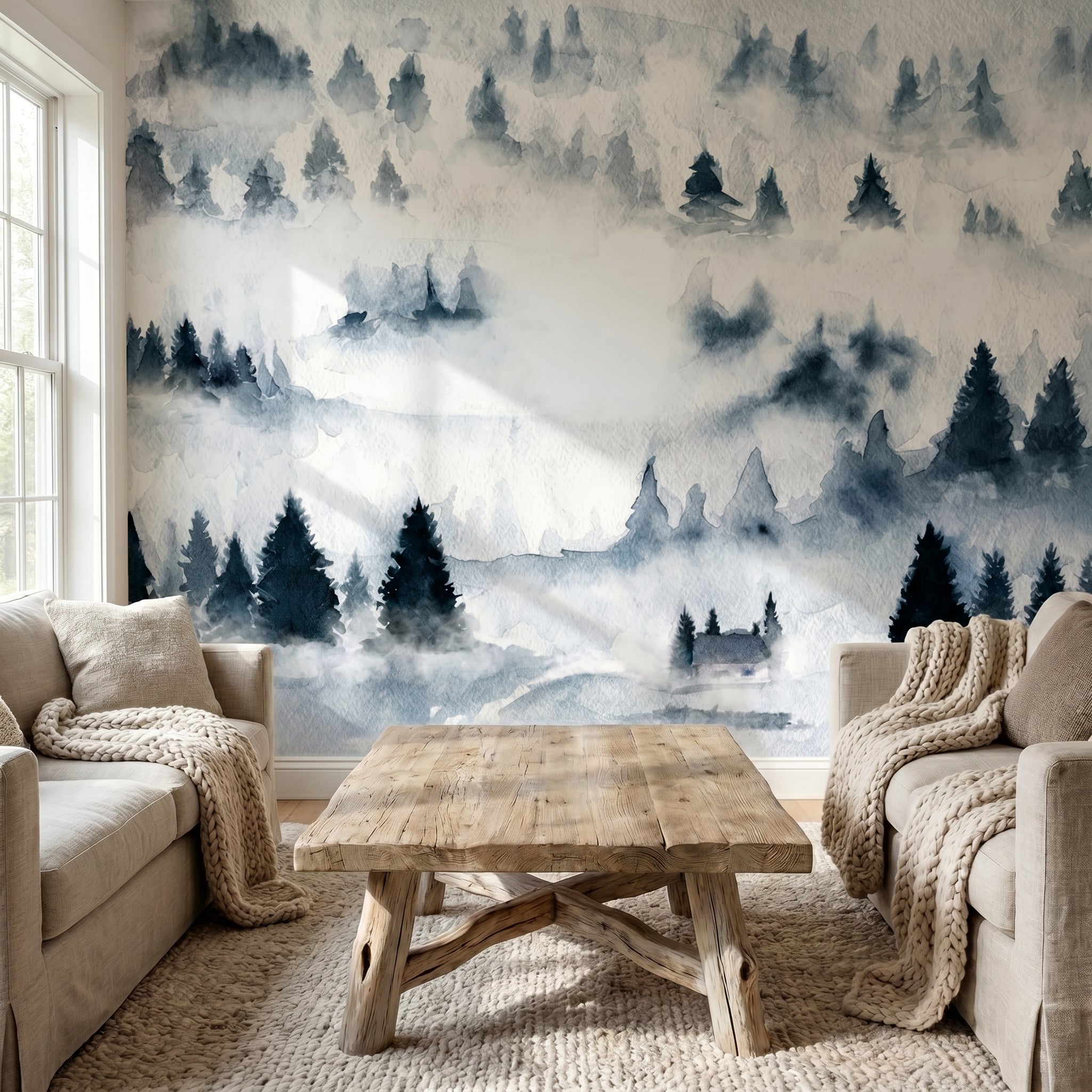 Mural de papel pintado - Niebla en el bosque