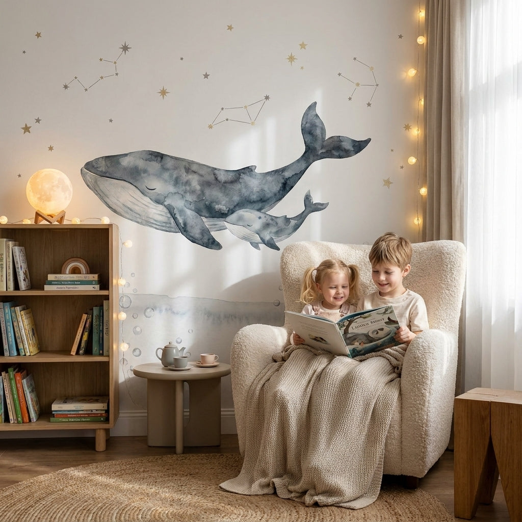 Mural de papel pintado - Ballenas entre estrellas