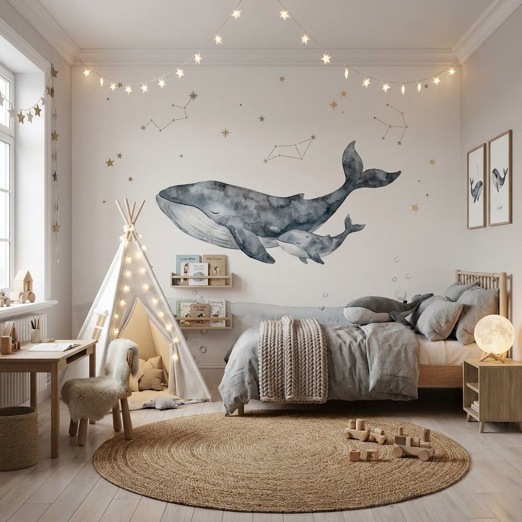 Mural de papel pintado - Ballenas entre estrellas