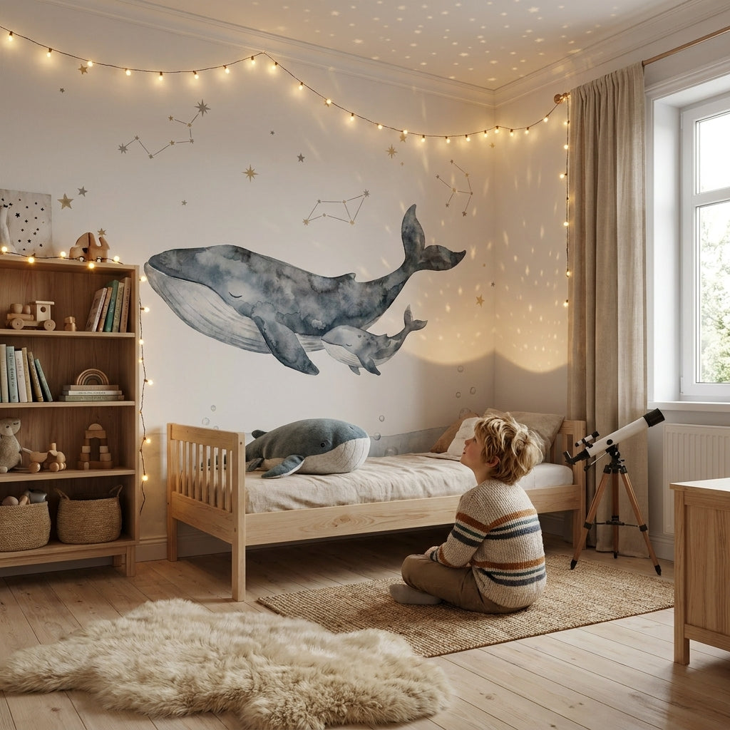 Mural de papel pintado - Ballenas entre estrellas