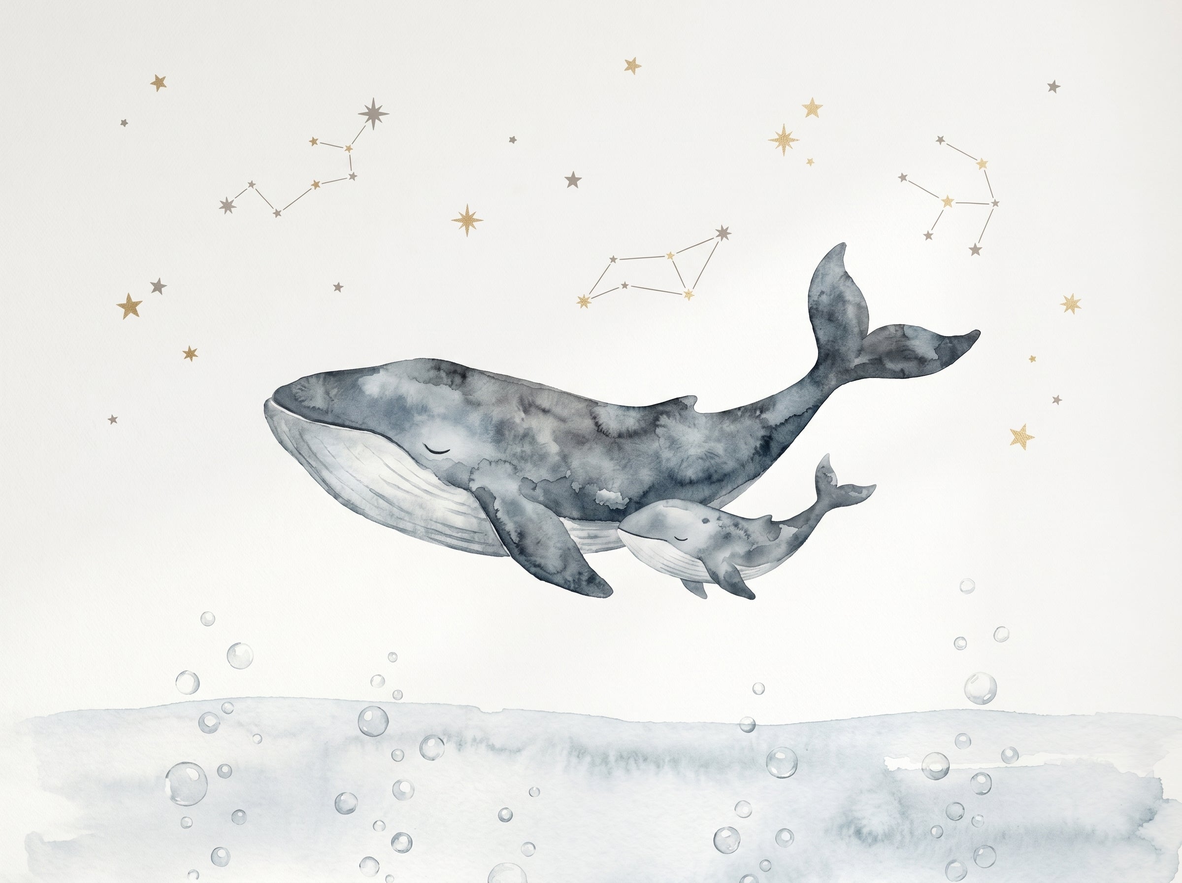 Mural de papel pintado - Ballenas entre estrellas