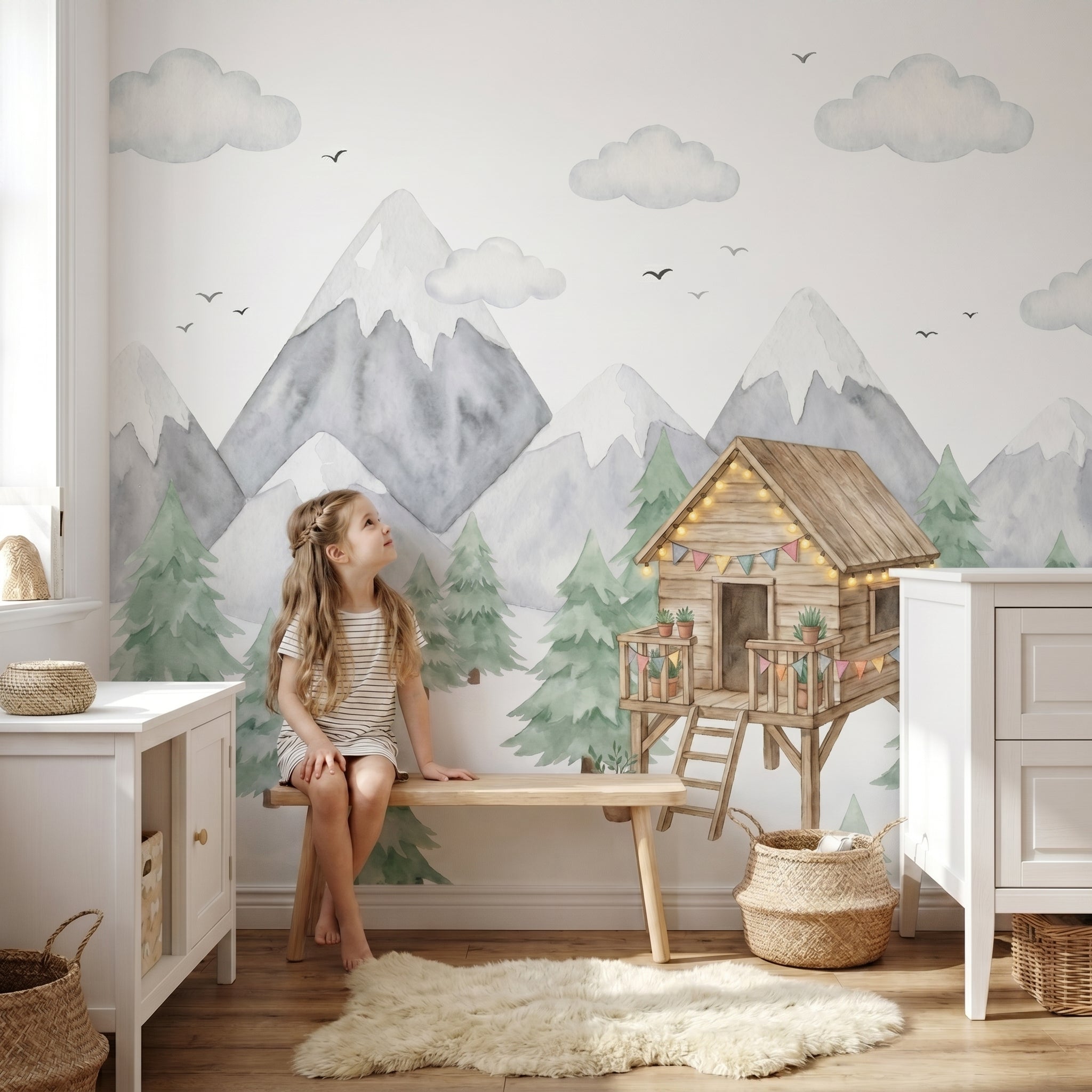 Mural de papel pintado - Casita entre montañas