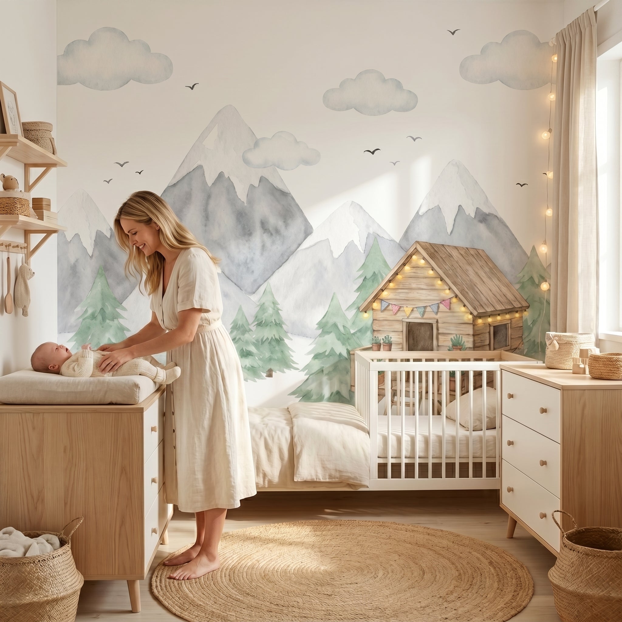 Mural de papel pintado - Casita entre montañas